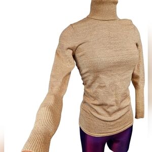 Maggie by‎ Magaschoni Gold Form Fitting Turtleneck Sweater Size XS Women's N27